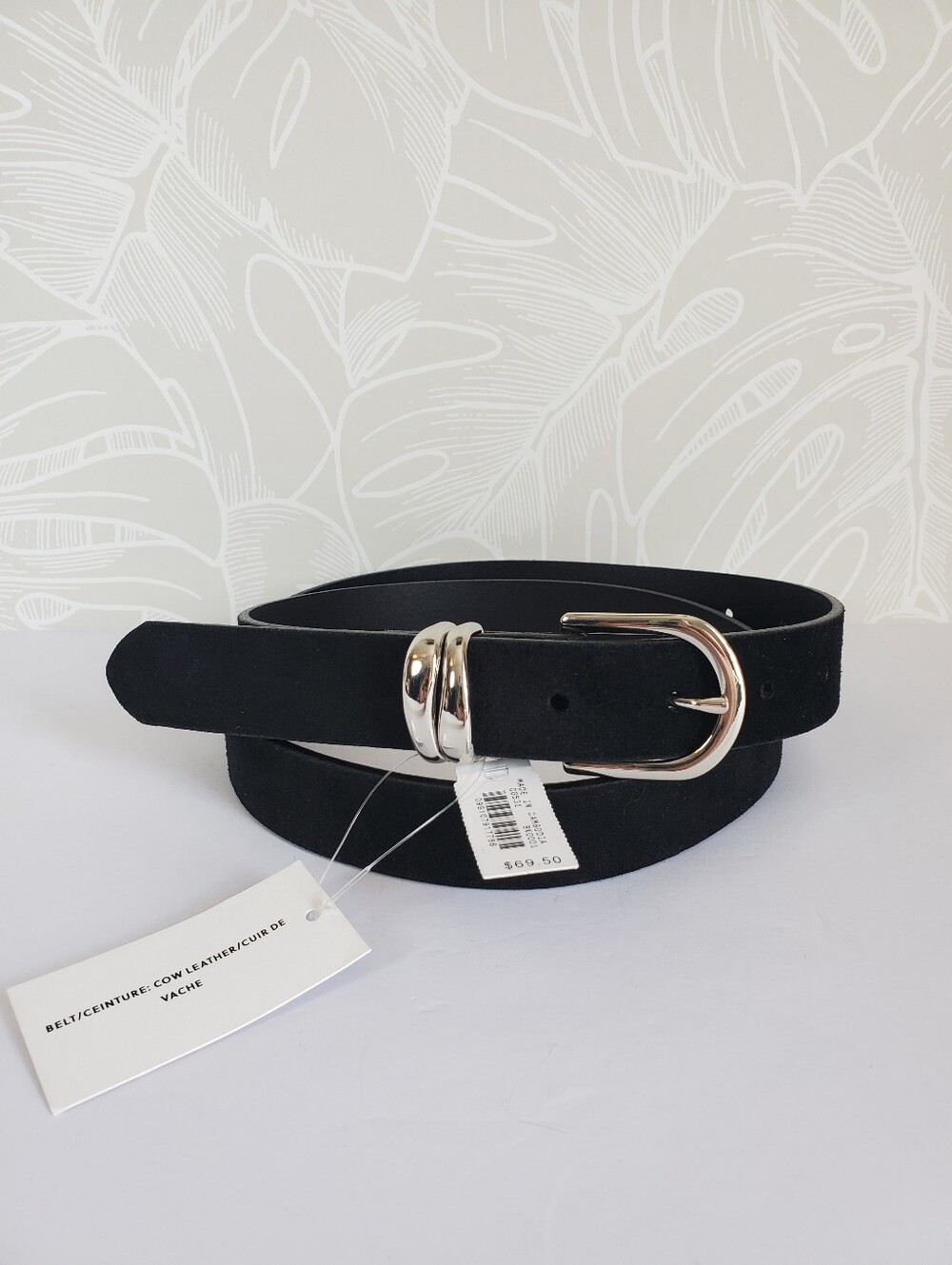 NWT J. Crew Double Keeper Black Suede Leather Belt Women's Medium/Large - Picture 2 of 7